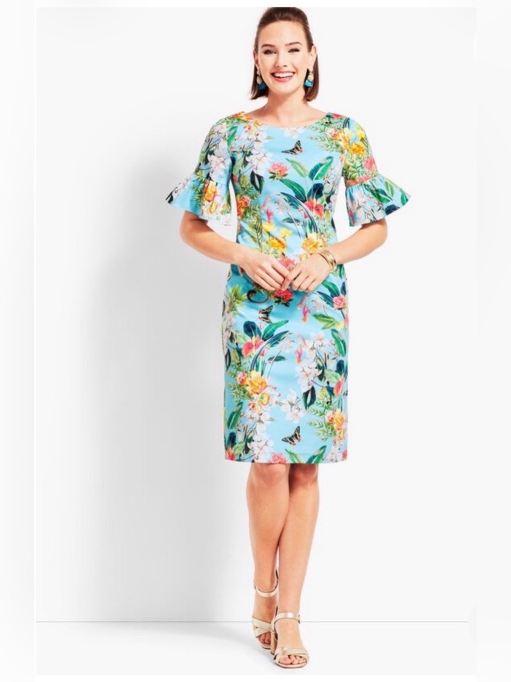 Talbots aqua floral midi dress